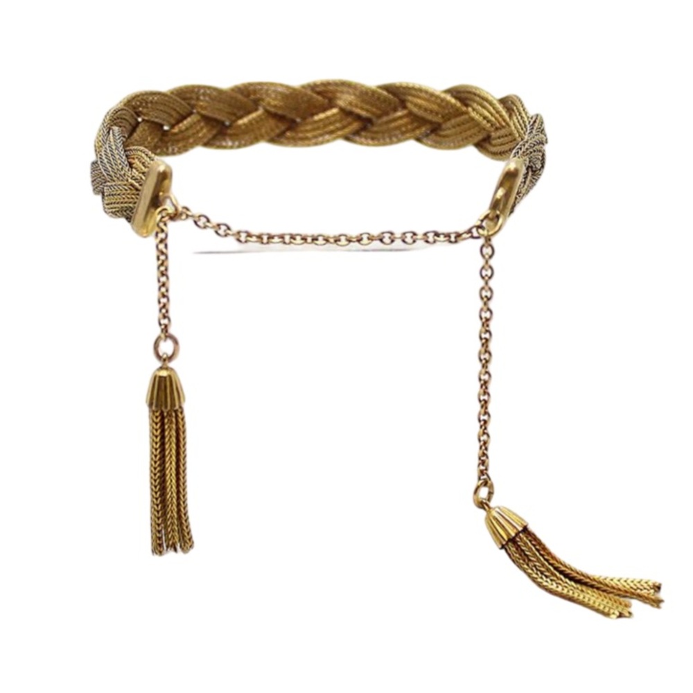 Vintage Art Deco Gold Filled Braided Tassel Chain Slider Bracelet
